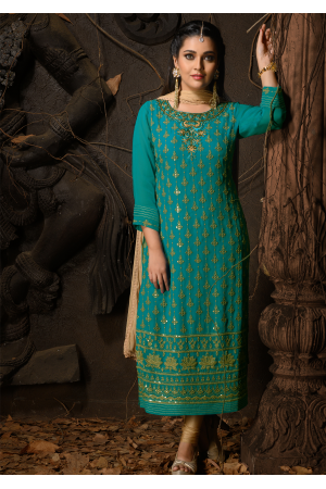 Green Color Designer Viscose Straight Cut Suit